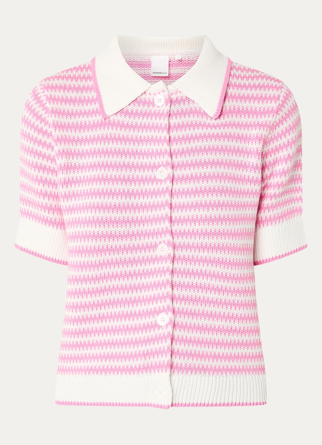 Josephine & Co Basha grofgebreid vest met streepprint - voorkant roze