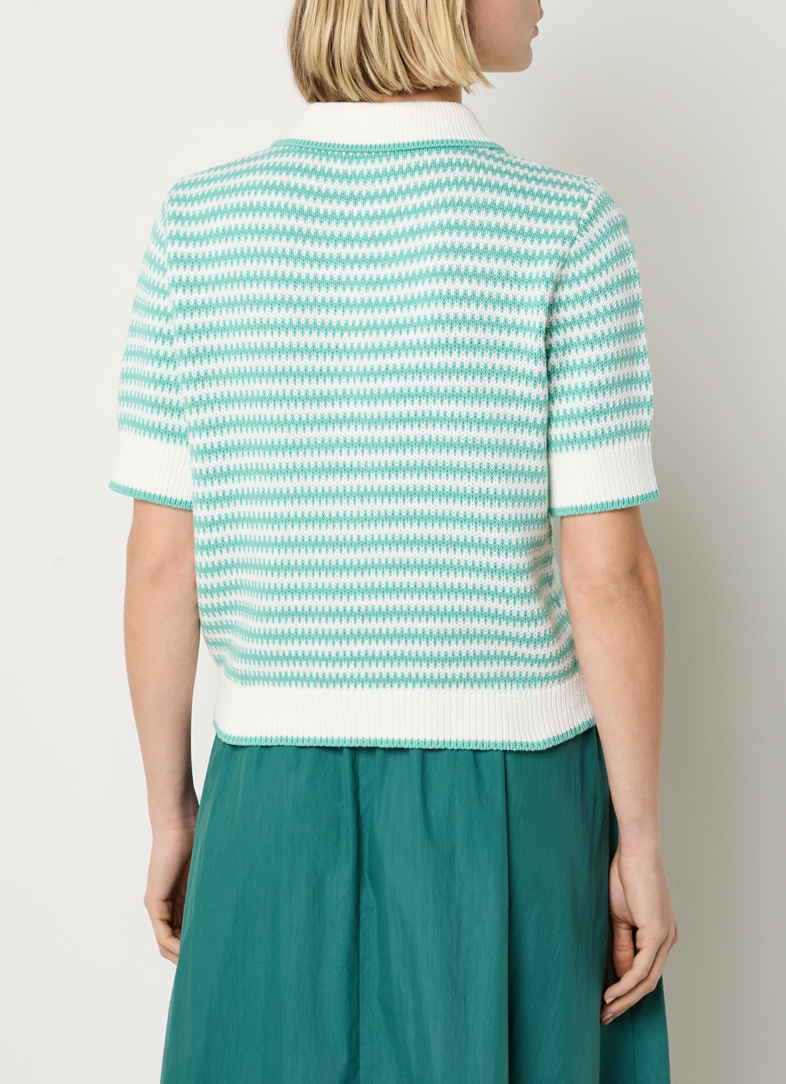 Josephine & Co Basha grofgebreid vest met streepprint - achterkant zeegroen