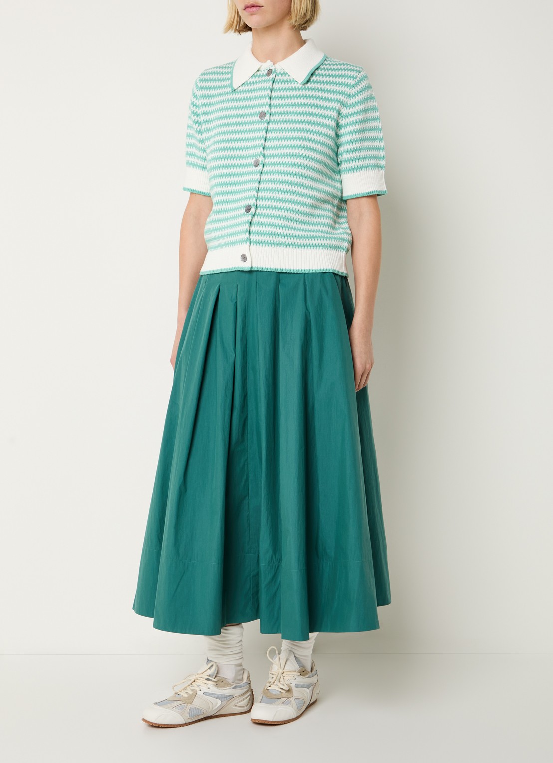 Josephine & Co Basha grofgebreid vest met streepprint - voorkant 3 zeegroen