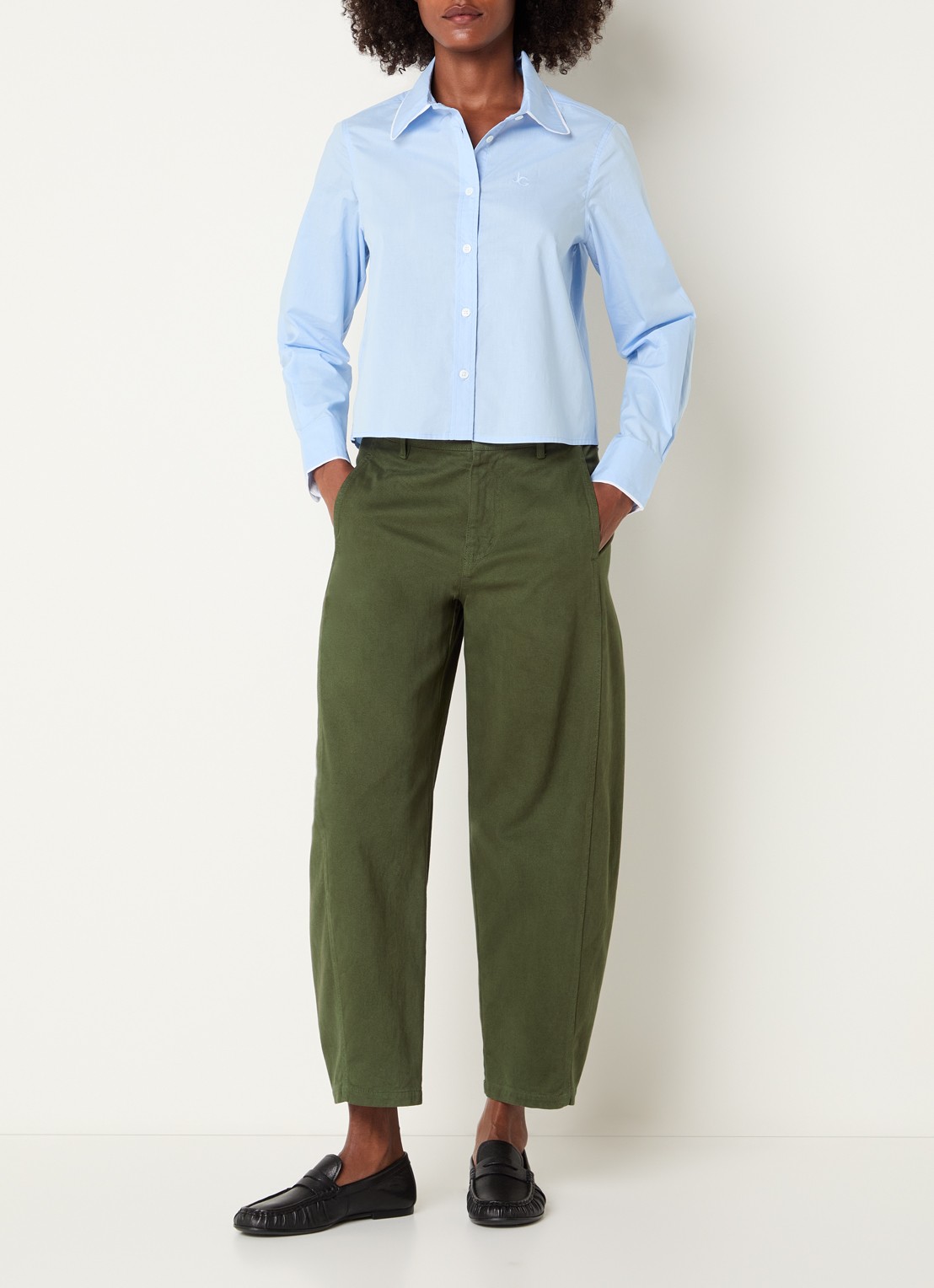 Josephine & Co Basile high waist balloon fit broek met steekzakken - voorkant 4 legergroen
