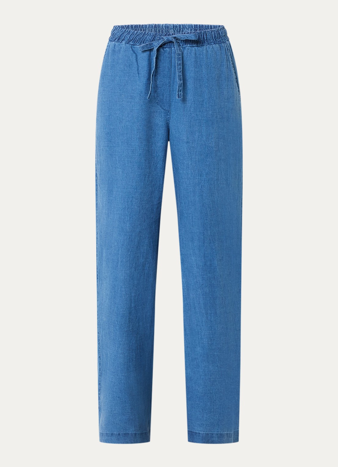 Josephine & Co Basma high waist straight fit broek met trekkoord en steekzakken - voorkant 2 indigo