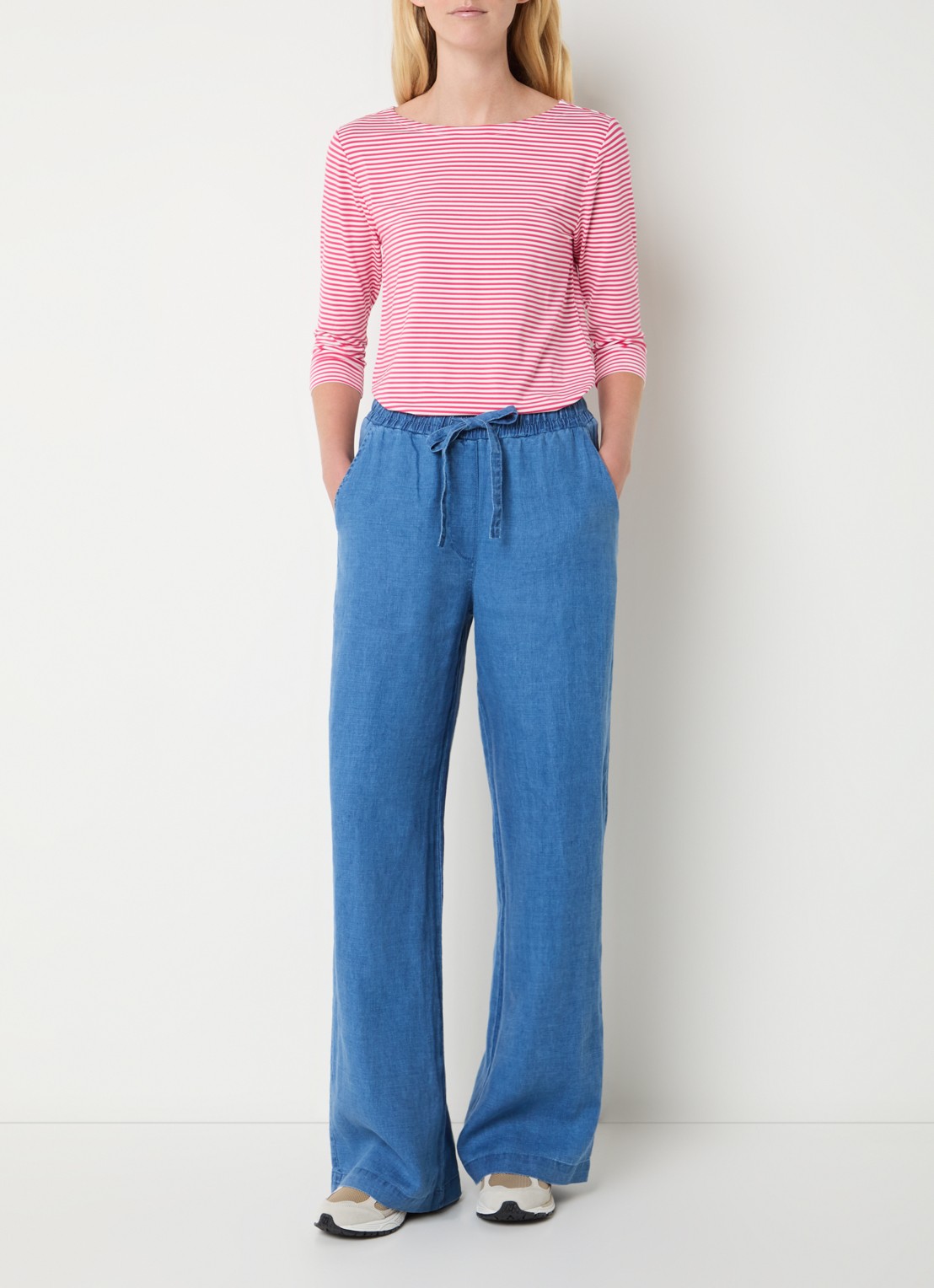 Josephine & Co Basma high waist straight fit broek met trekkoord en steekzakken - voorkant 3 indigo