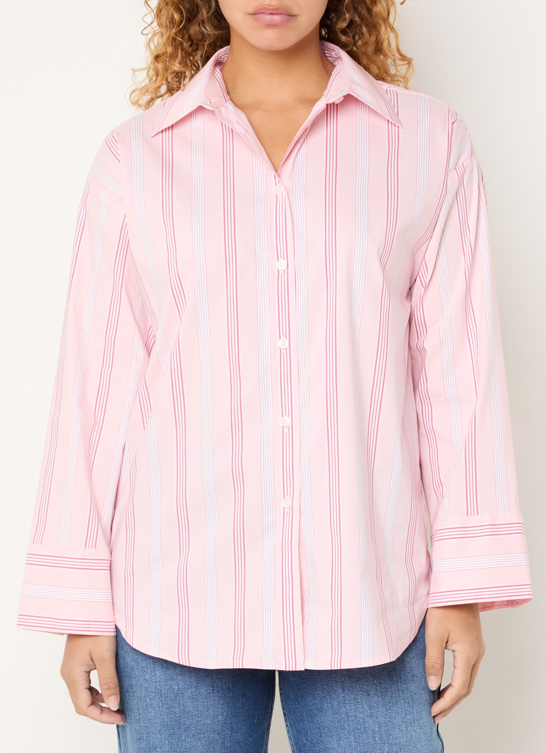 Josephine & Co Bastian blouse met streepprint - detail lichtroze