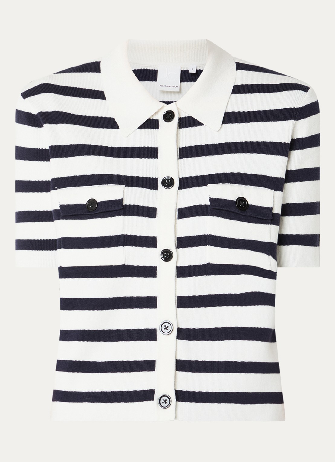 Josephine & Co Bastijn fijngebreide vest met streepprint - voorkant donkerblauw