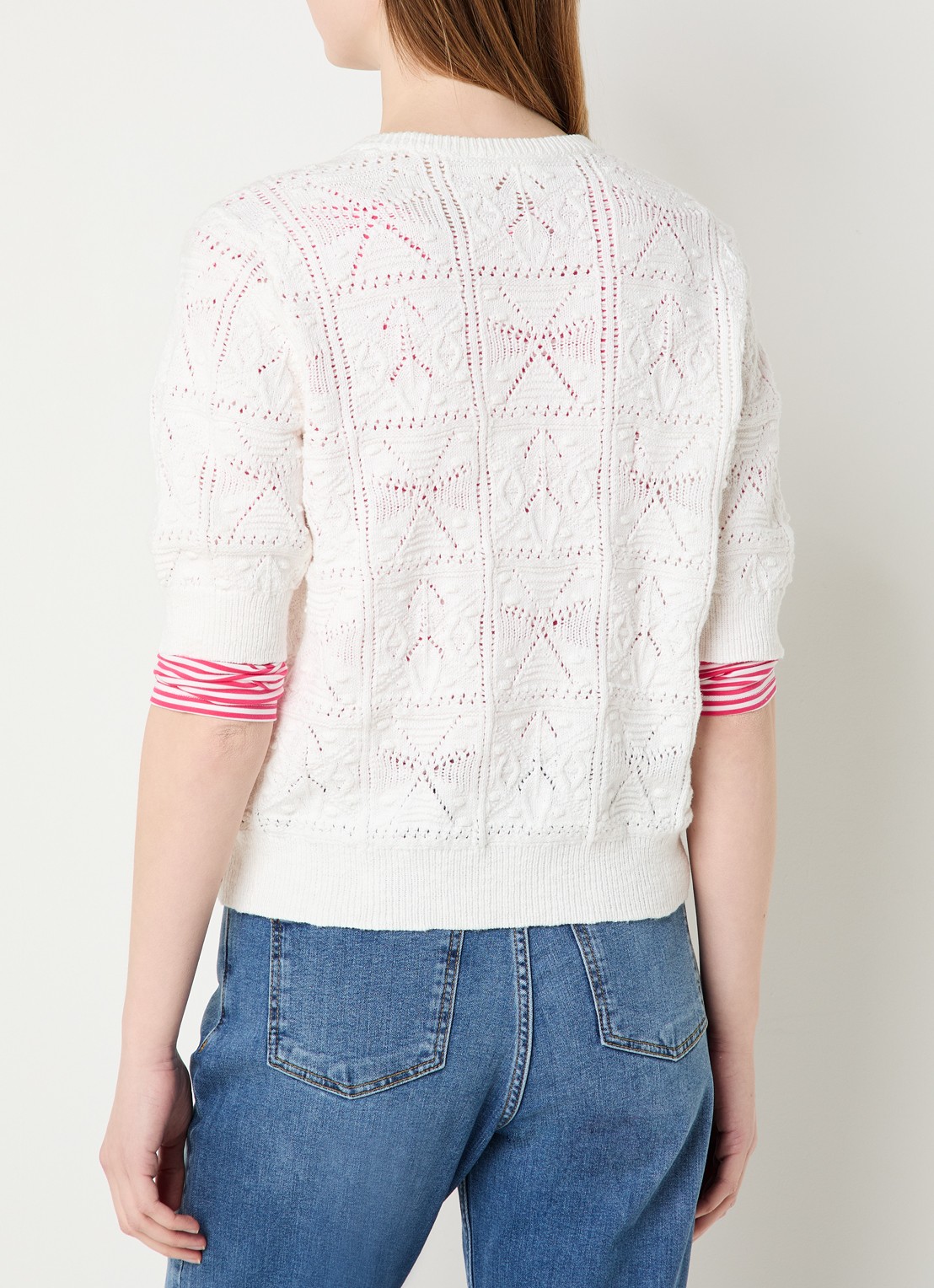 Josephine & Co Beau grofgebreid vest met opengebreid dessin - achterkant 4 wit