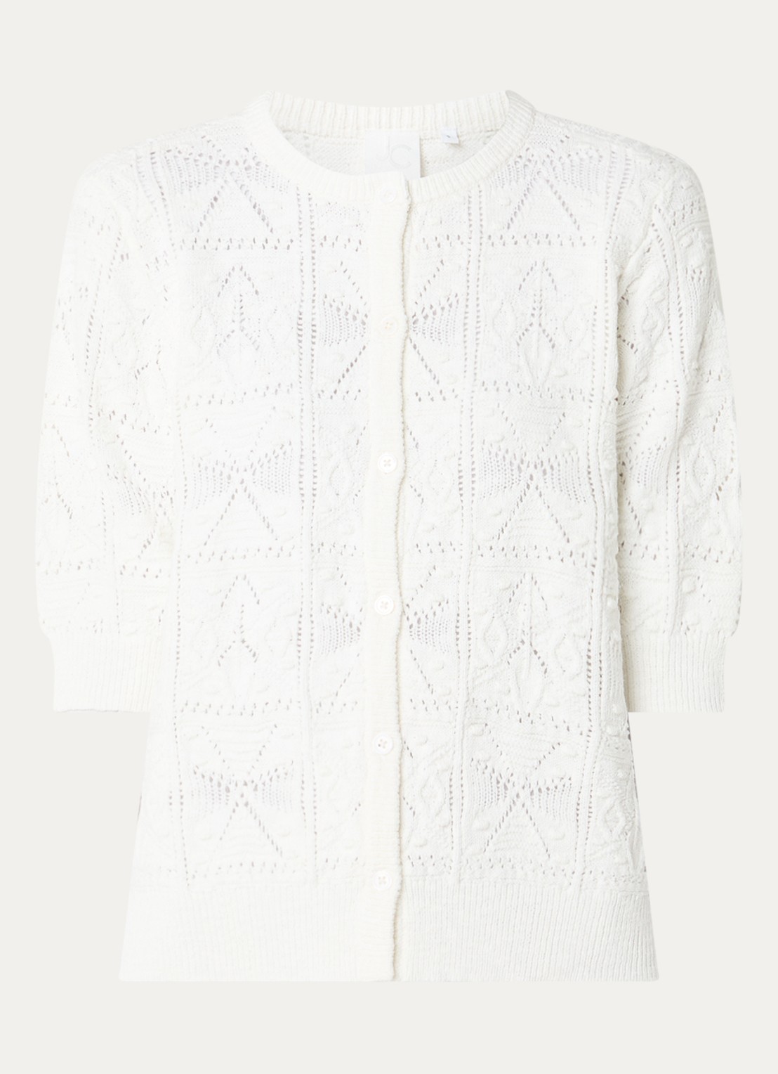Josephine & Co Beau grofgebreid vest met opengebreid dessin - voorkant wit