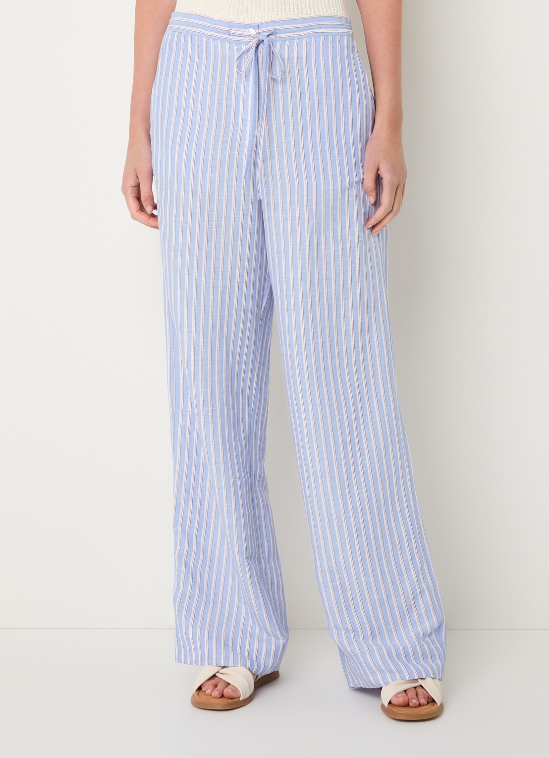 Josephine & Co Benson high waist loose fit broek met streepprint - detail 4 lichtblauw
