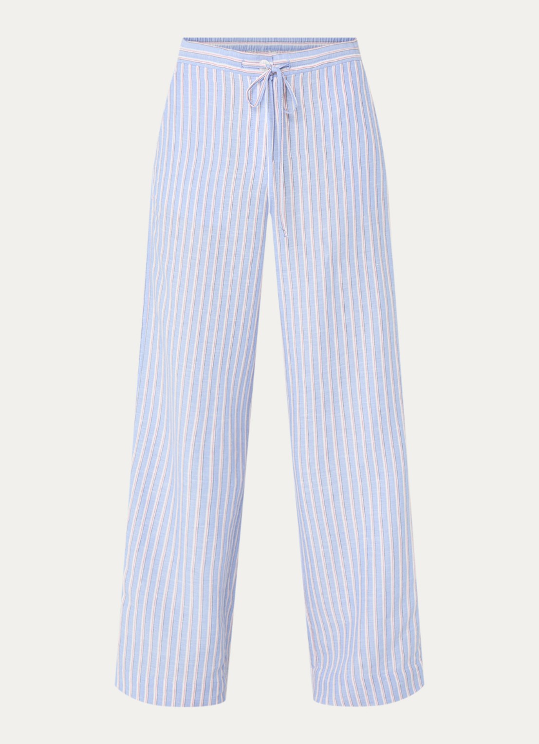 Josephine & Co Benson high waist loose fit broek met streepprint - voorkant lichtblauw