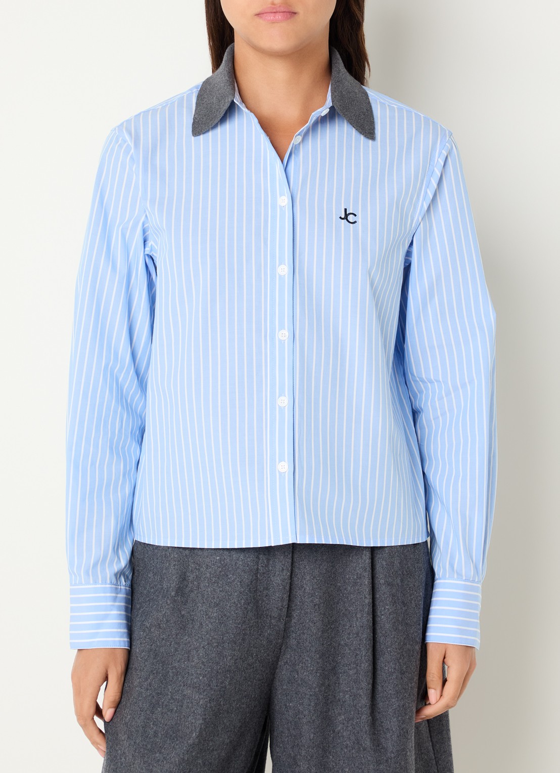 Josephine & Co Bink blouse met ruitdessin - detail lichtblauw