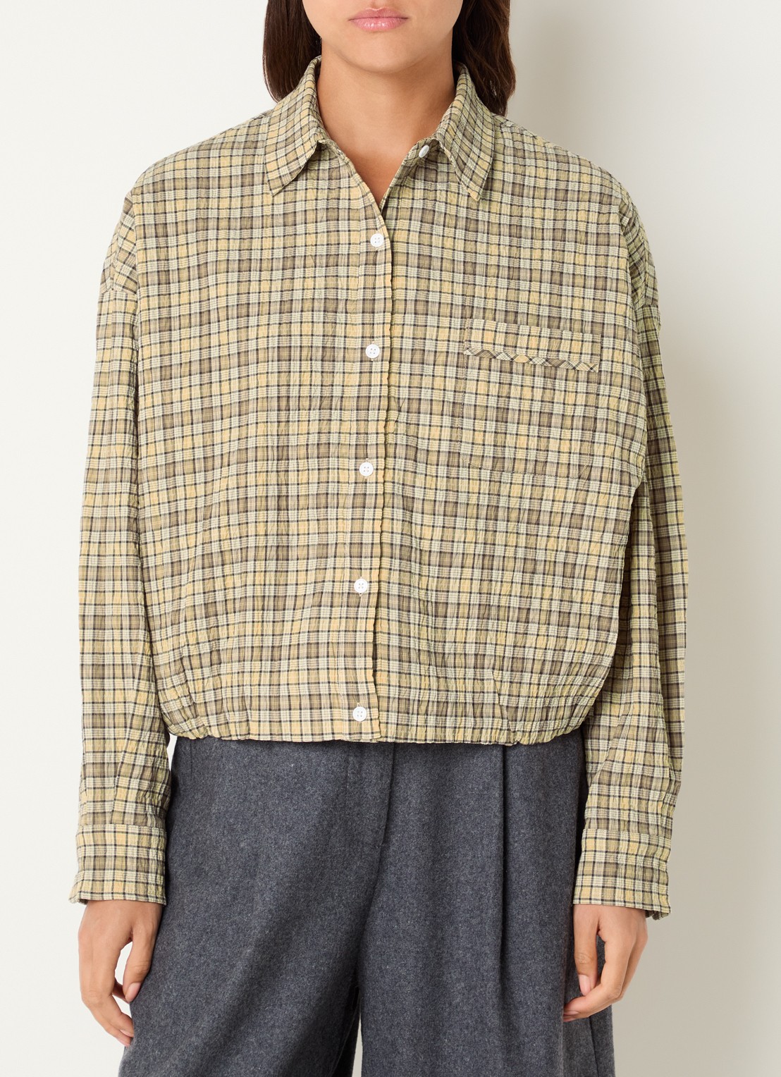 Josephine & Co Bink blouse met ruitdessin - detail 4 beige