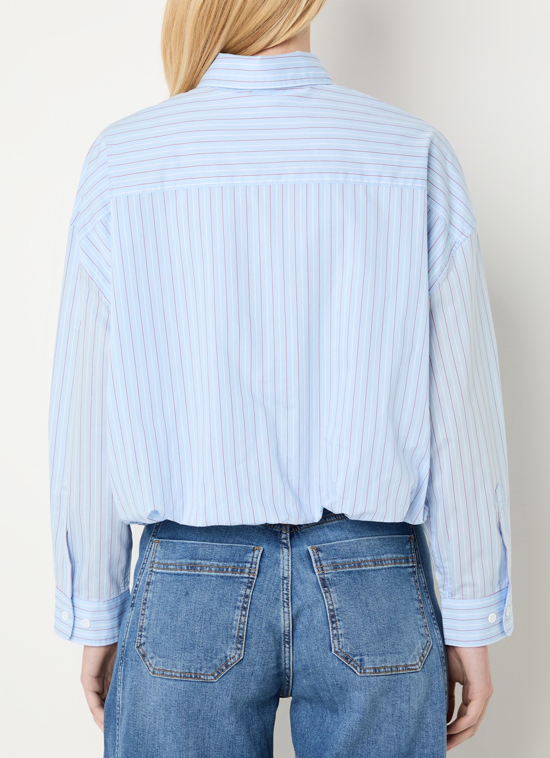 Josephine & Co Bink blouse met streepprint en borstzak - achterkant lichtblauw