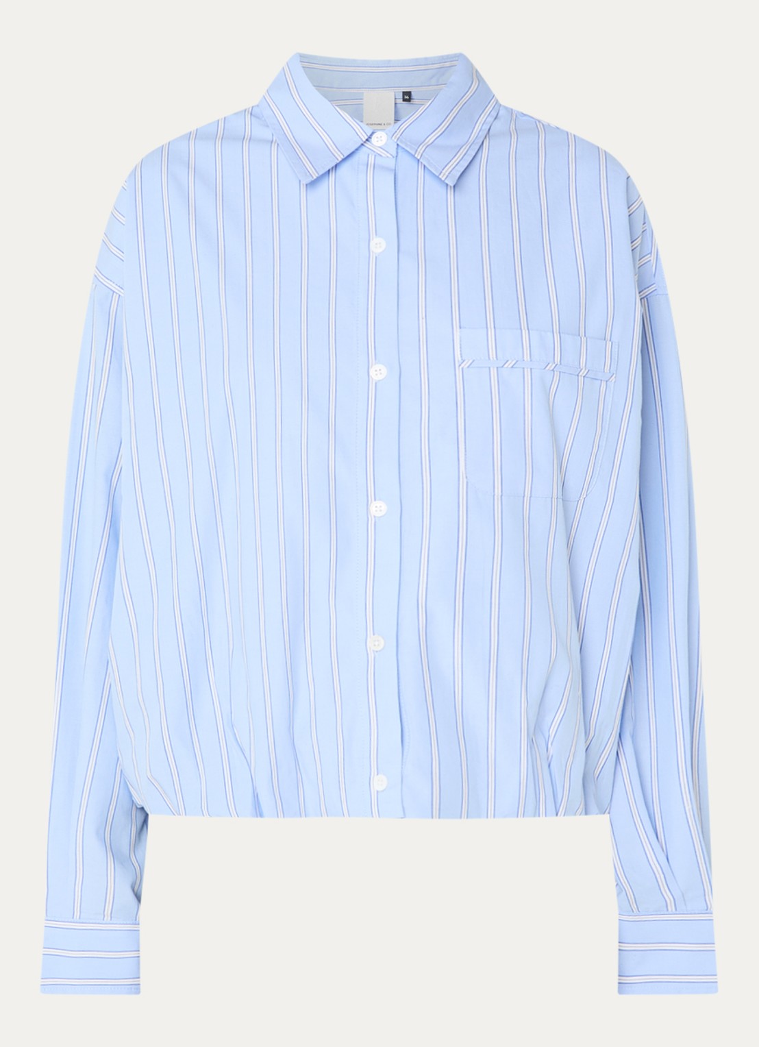 Josephine & Co Bink blouse met streepprint en borstzak - voorkant lichtblauw