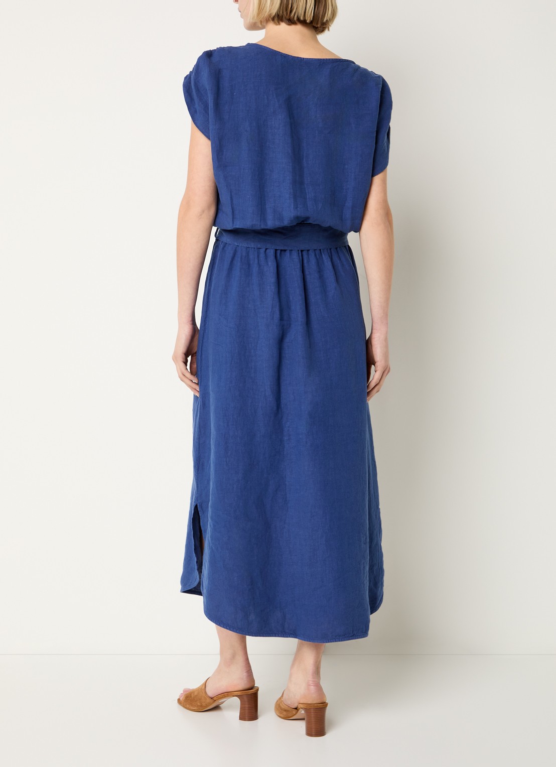 Josephine & Co Blayze jurk van linnen met ceintuur - achterkant 3 royalblauw