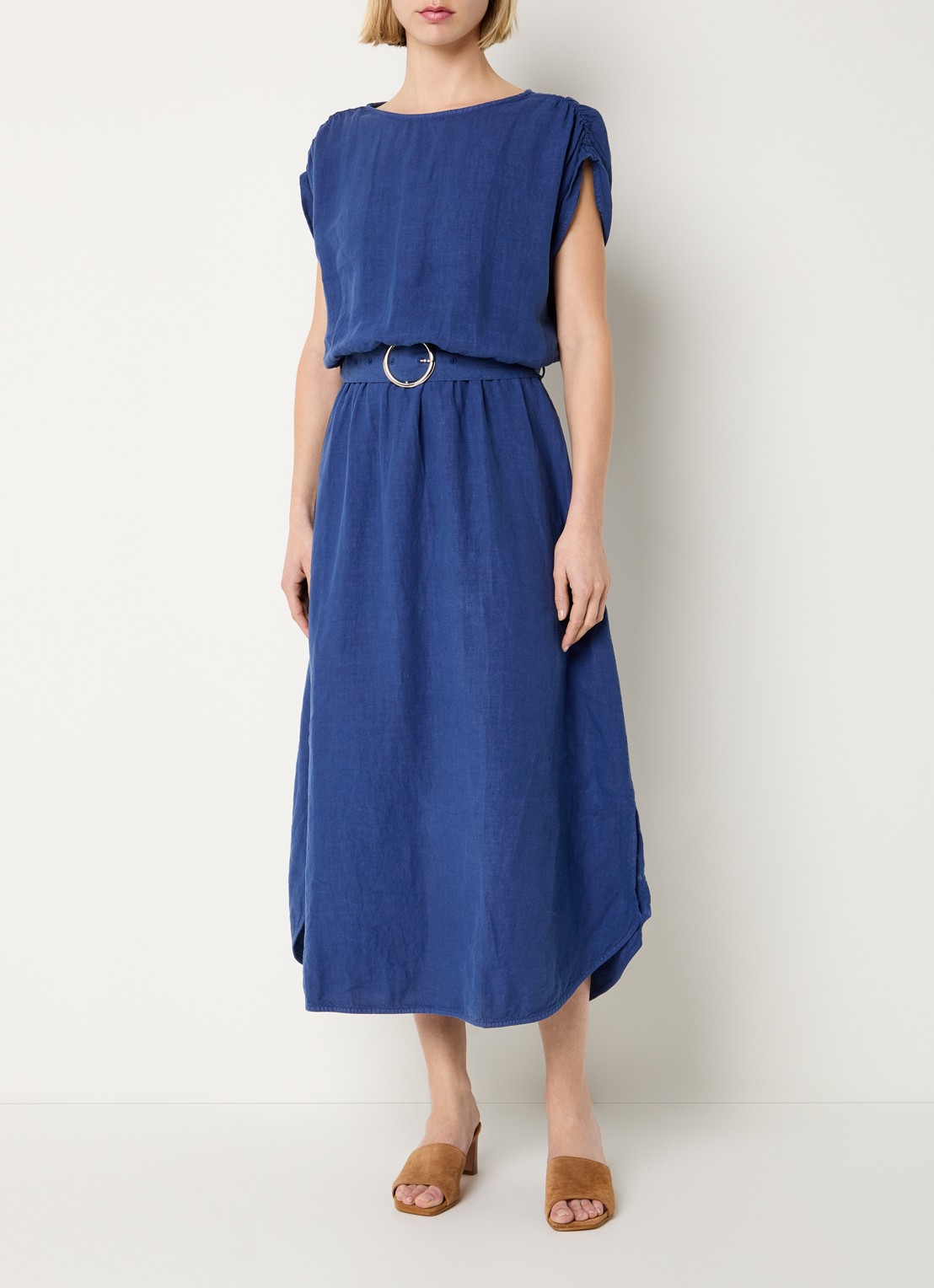 Josephine & Co Blayze jurk van linnen met ceintuur - detail 4 royalblauw
