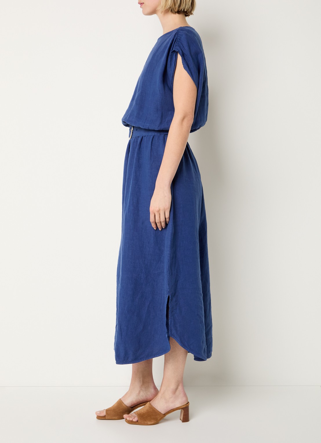 Josephine & Co Blayze jurk van linnen met ceintuur - voorkant 2 royalblauw