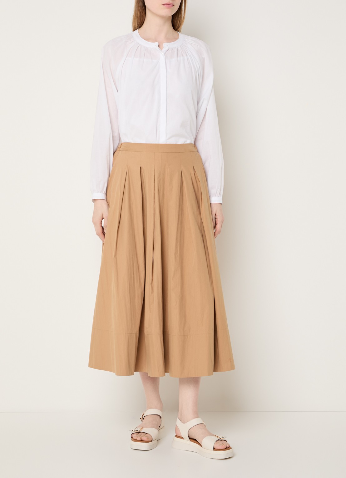 Josephine & Co Blume midi A-lijn rok  - voorkant 3 cognac