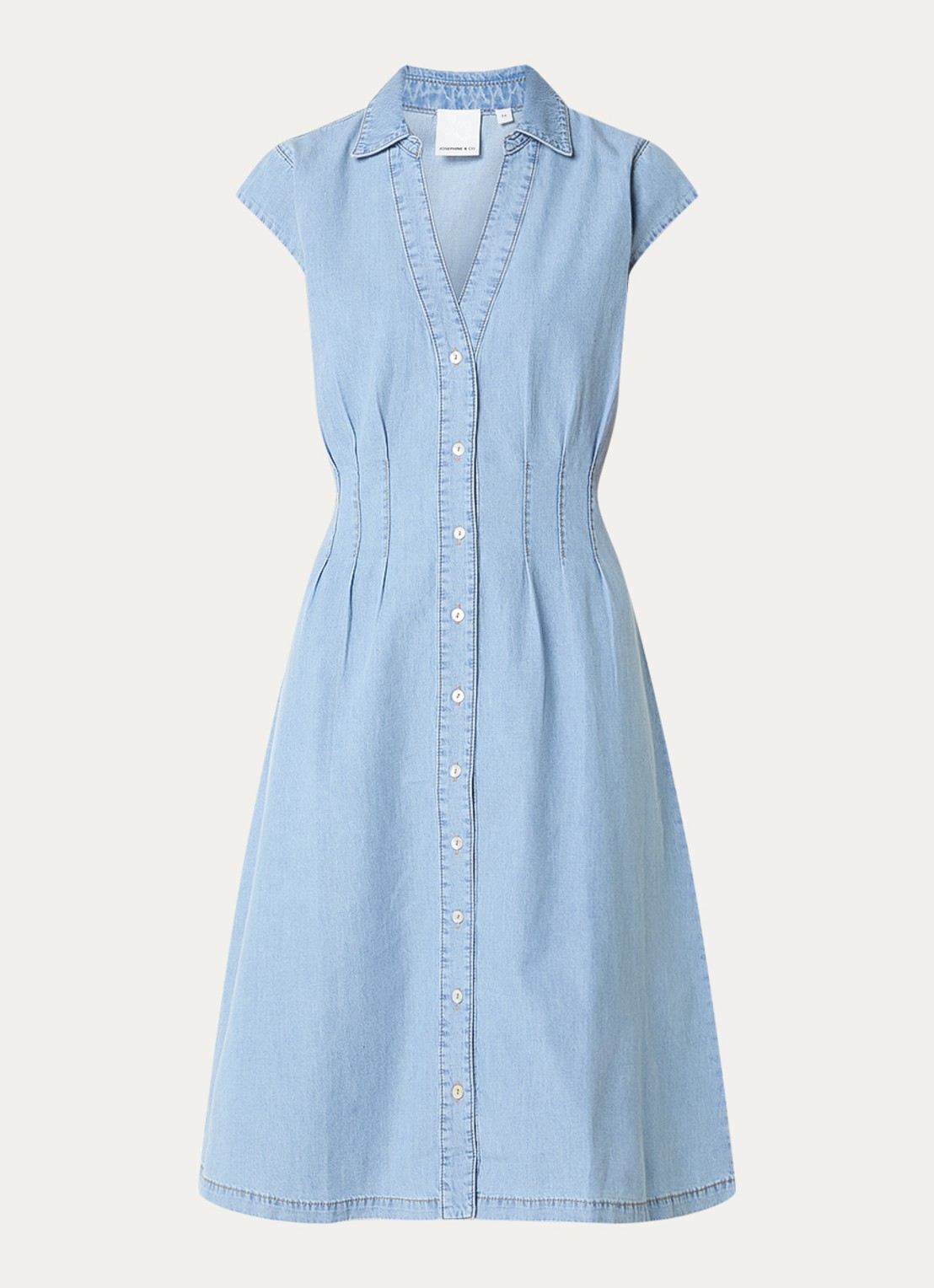 Josephine & Co Bo midi denimjurk met kraag - voorkant indigo