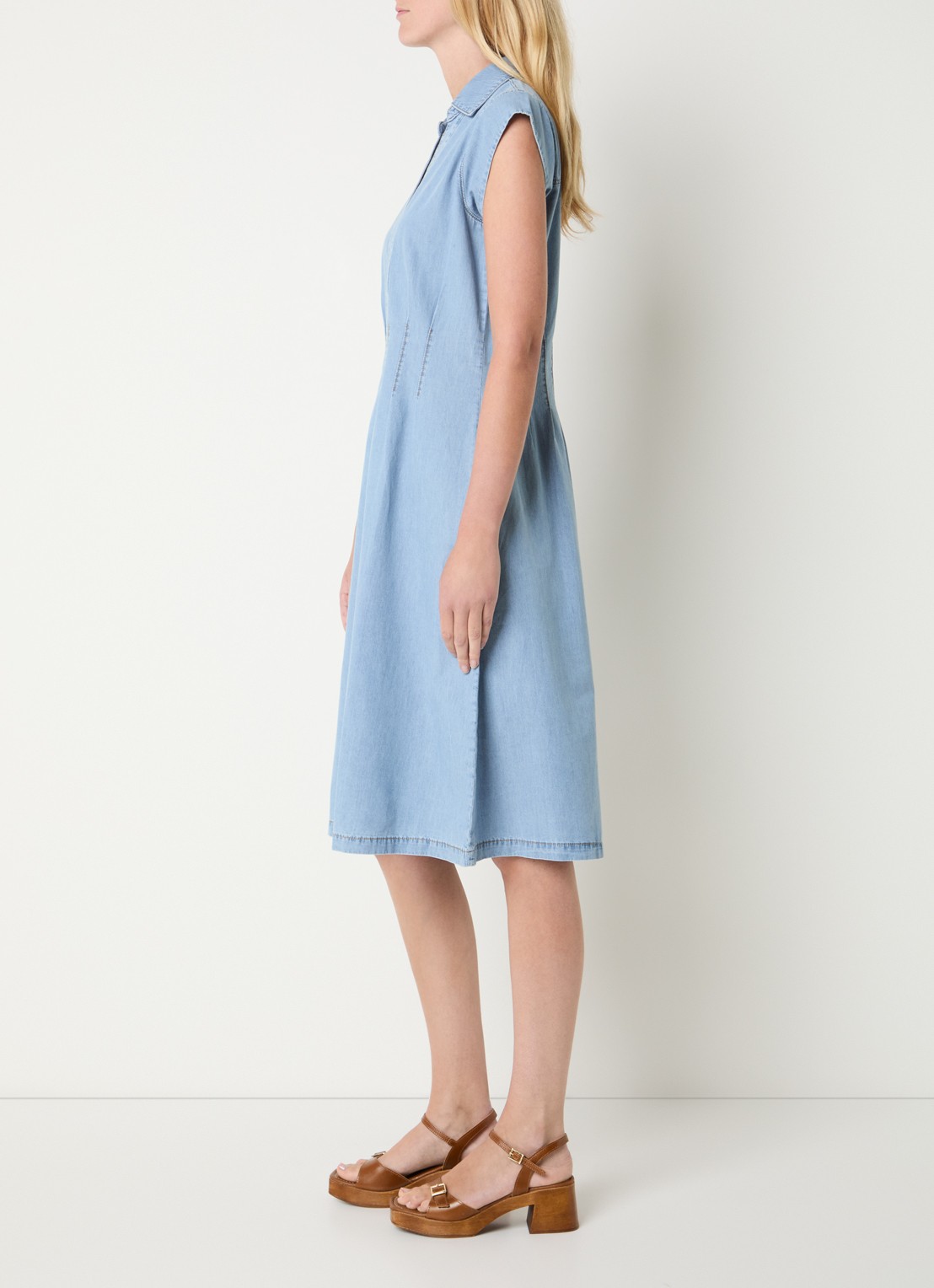 Josephine & Co Bo midi denimjurk met kraag - voorkant 2 indigo