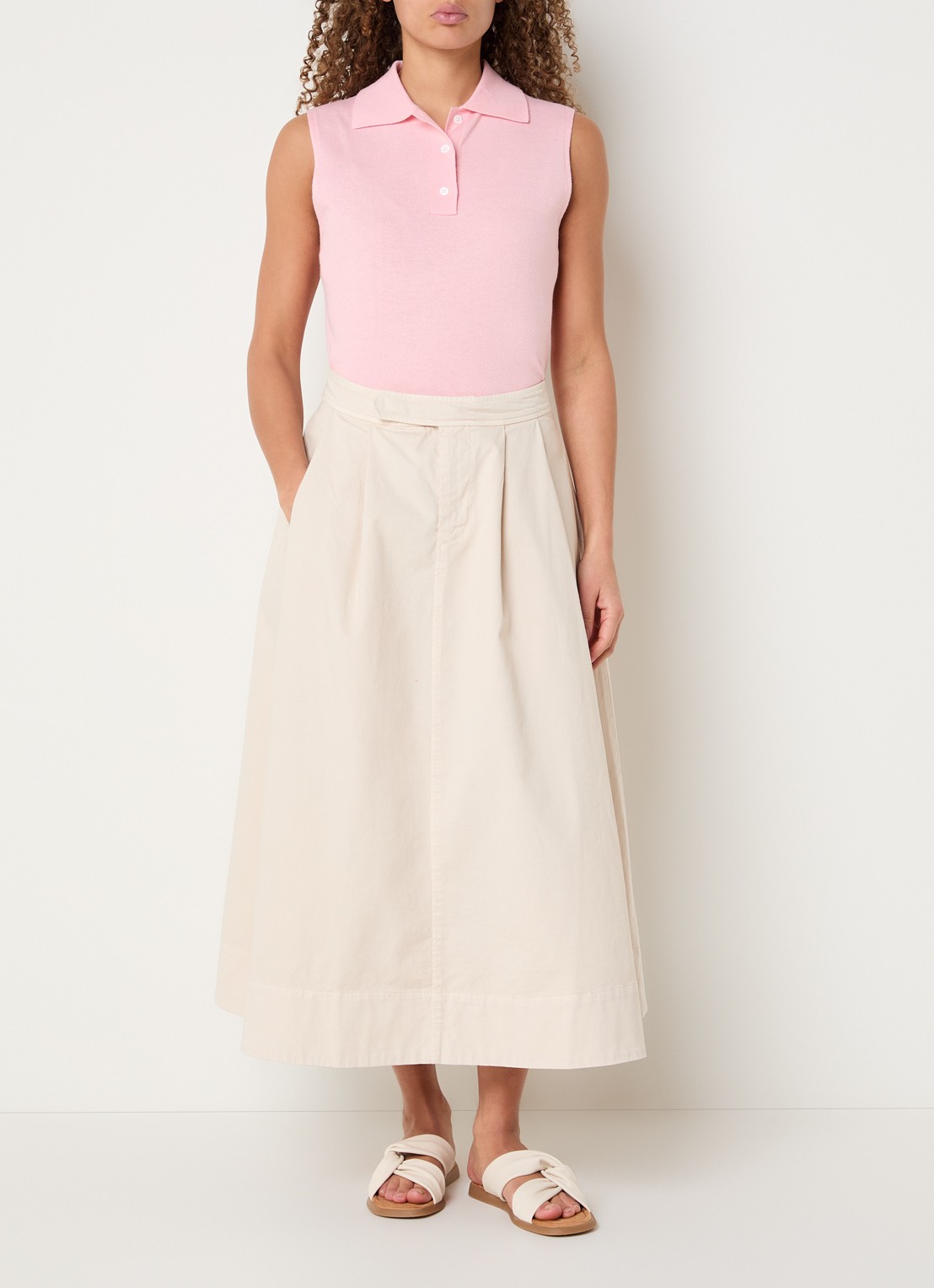 Josephine & Co Bobby midi A-lijn rok met steekzakken - voorkant 3 beige