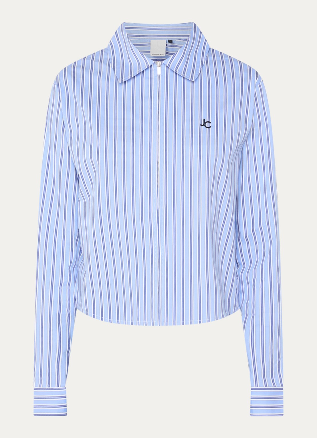 Josephine & Co Bodine blouse met streepprint en logoborduring - voorkant lichtblauw