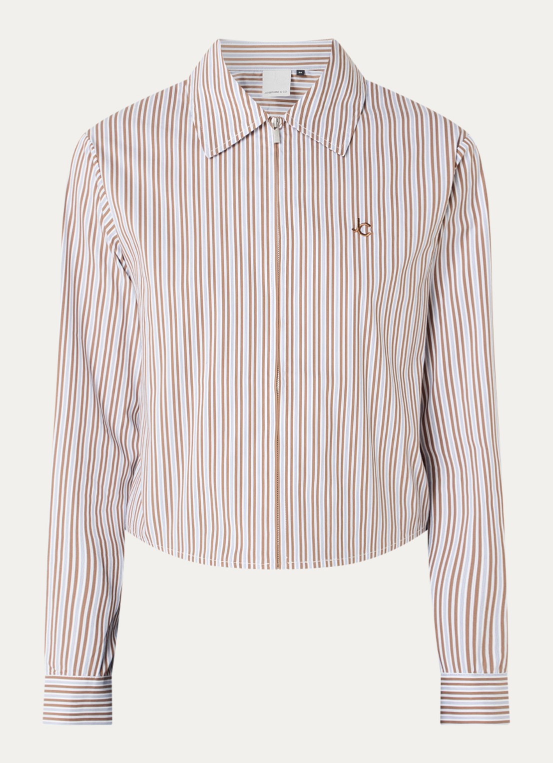 Josephine & Co Bodine blouse met streepprint en logoborduring - voorkant camel