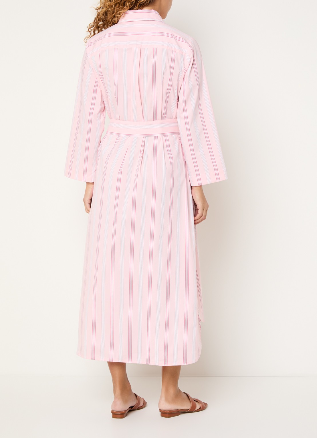 Josephine & Co Boudewijn midi blousejurk met streepprint en strikceintuur - achterkant 4 lichtroze