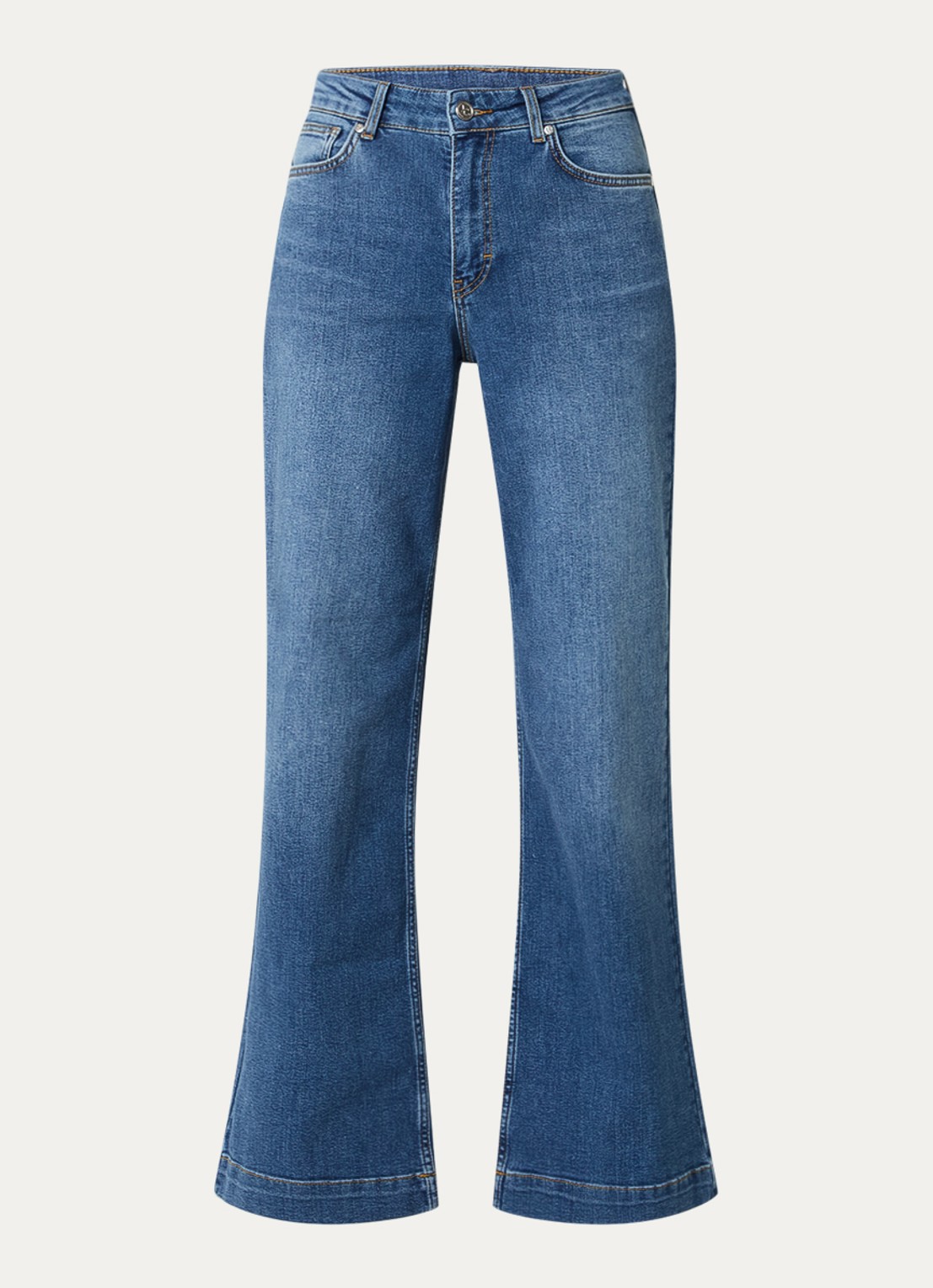 Josephine & Co Bram high waist flared jeans met medium wassing - voorkant indigo