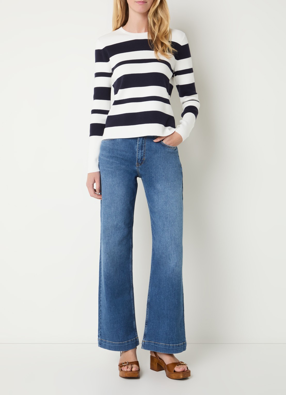 Josephine & Co Breanne sweater met streepprint - voorkant 3 donkerblauw