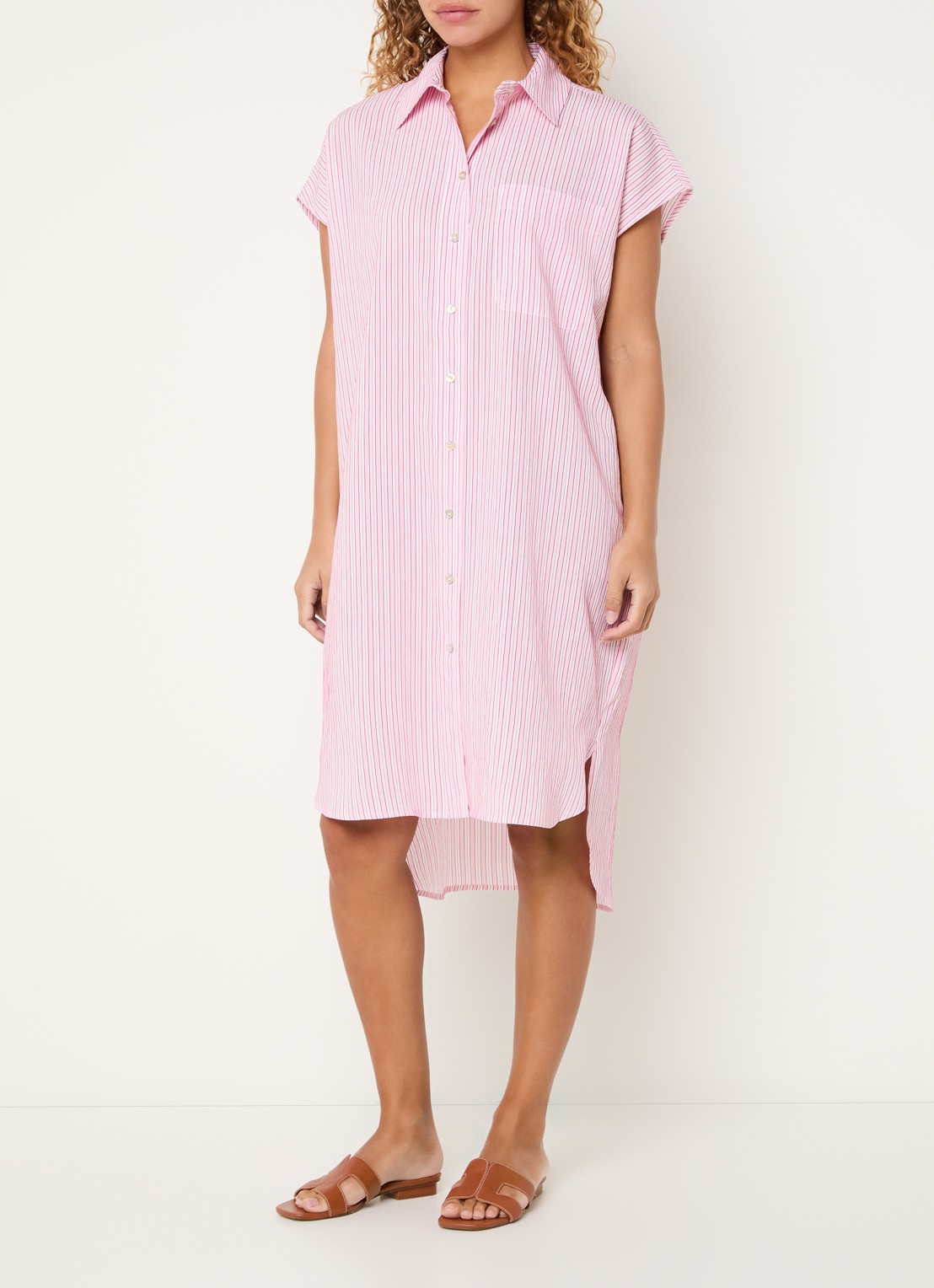 Josephine & Co Bree midi blousejurk met streepprint - detail 2 roze