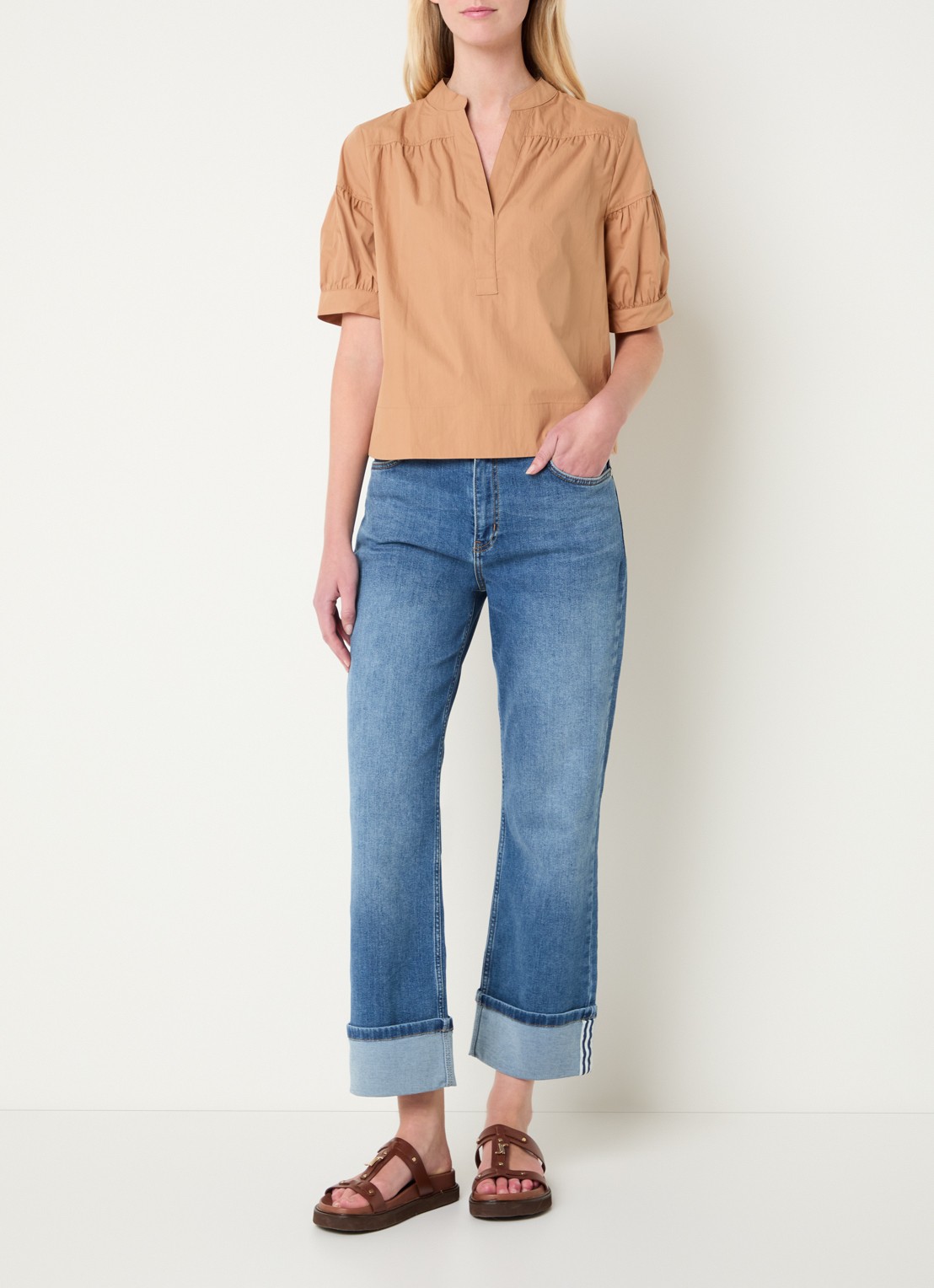 Josephine & Co Bregje tuniek met plooidetail - voorkant 2 beige