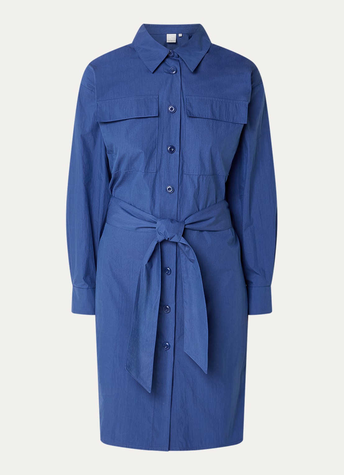 Josephine & Co Brien blousejurk met opgestikte zakken en strikceintuur - voorkant 2 royalblauw