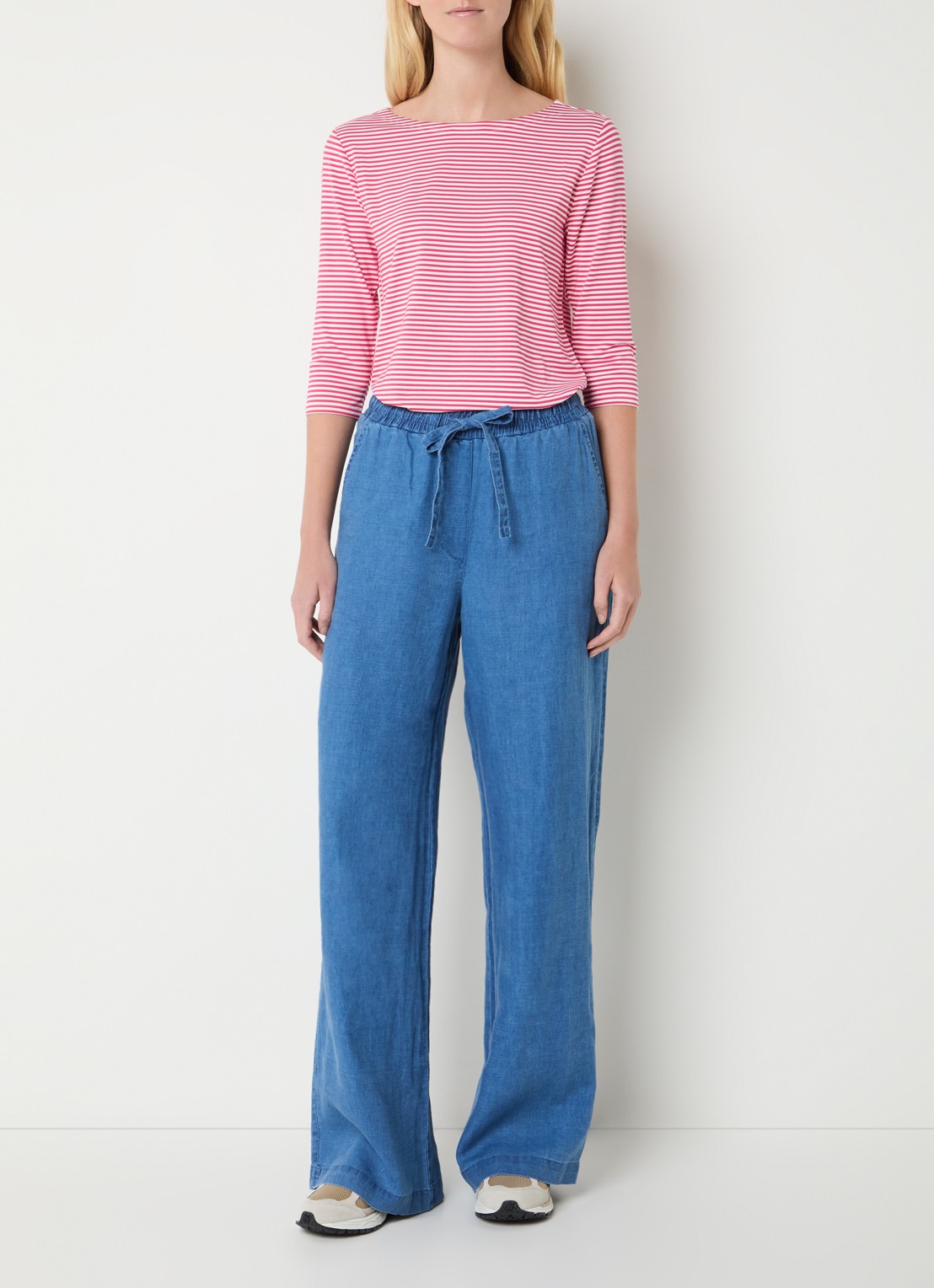 Josephine & Co Brit T-shirt met boothals en streepprint - voorkant 4 koraalrood