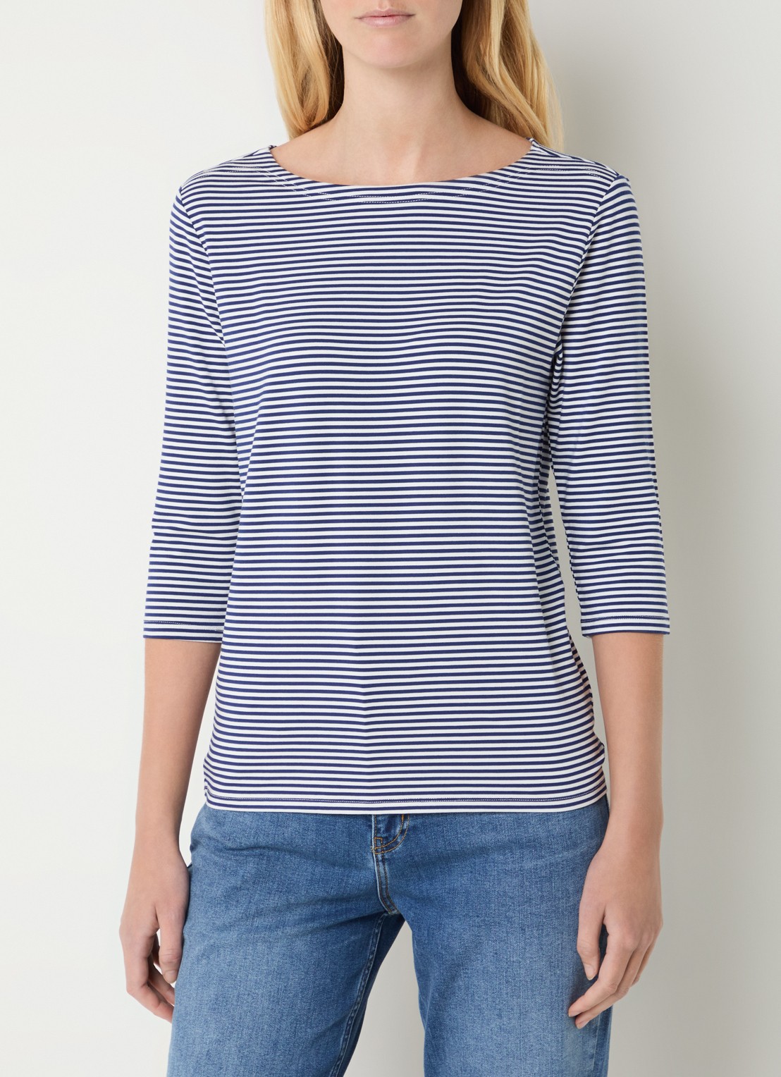 Josephine & Co Brit T-shirt met boothals en streepprint - detail donkerblauw