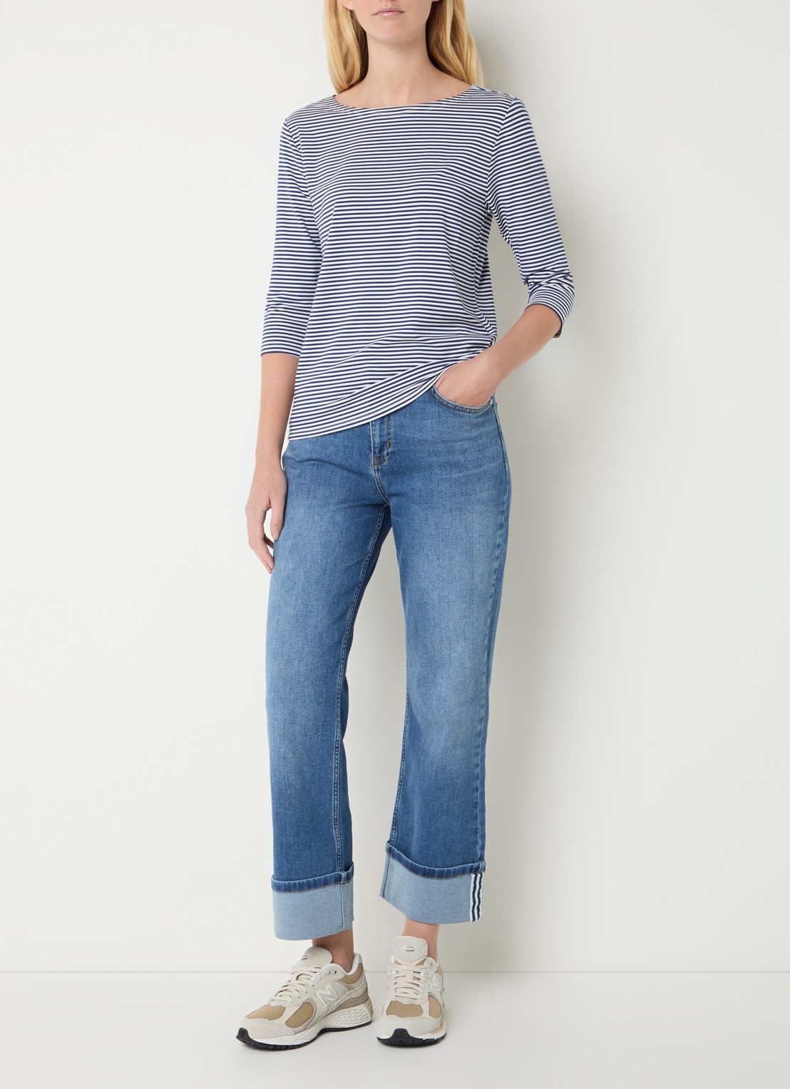 Josephine & Co Brit T-shirt met boothals en streepprint - voorkant 3 donkerblauw