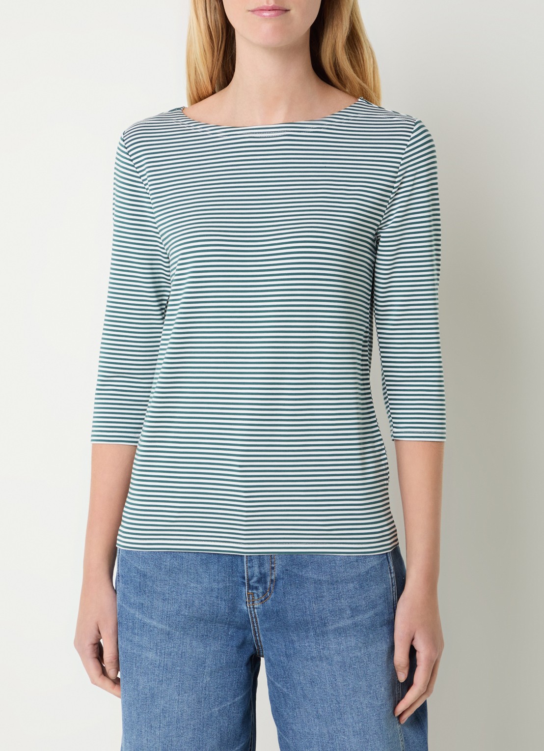 Josephine & Co Brit T-shirt met boothals en streepprint - detail groen