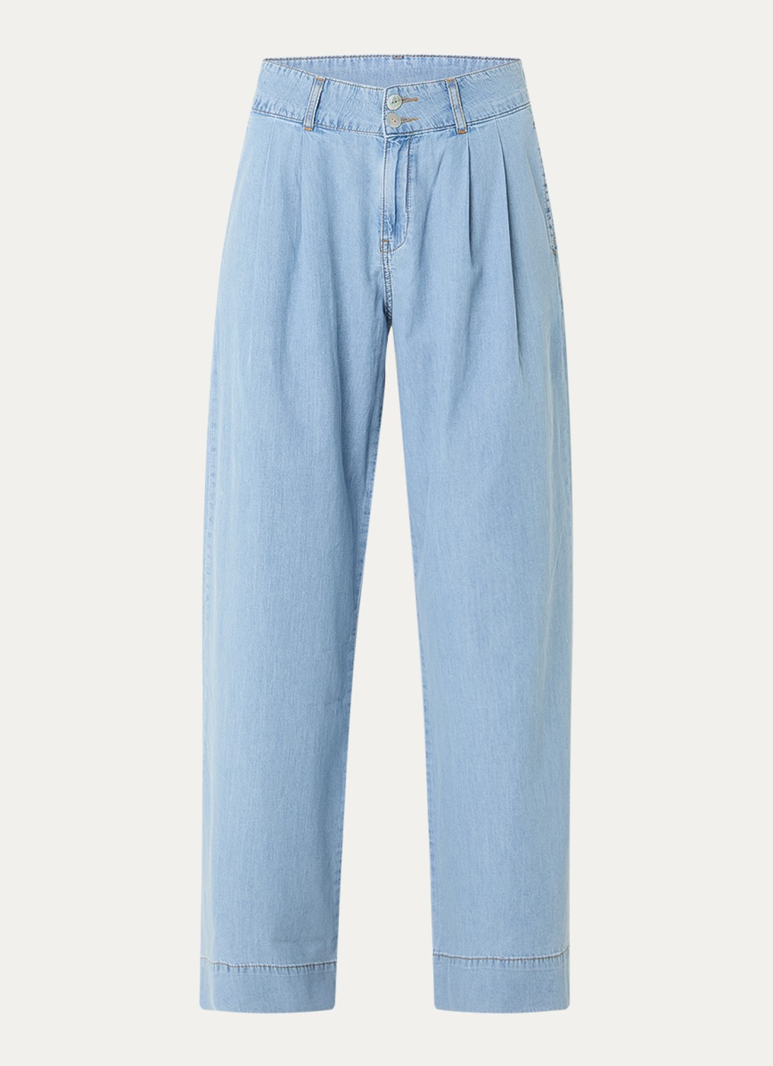 Josephine & Co Britt high waist straight fit broek van chambray - voorkant 3 lichtblauw