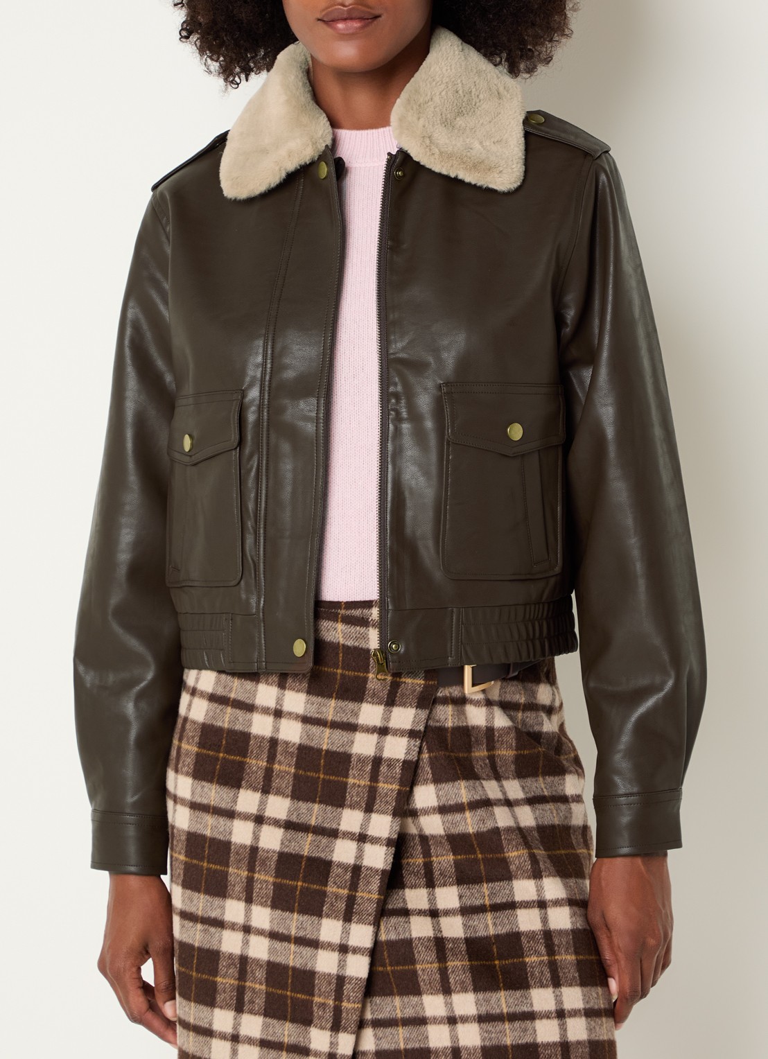 Josephine & Co Calvin jack van imitatieleer met afneembare imitatiebontkraag - detail 3 bruin