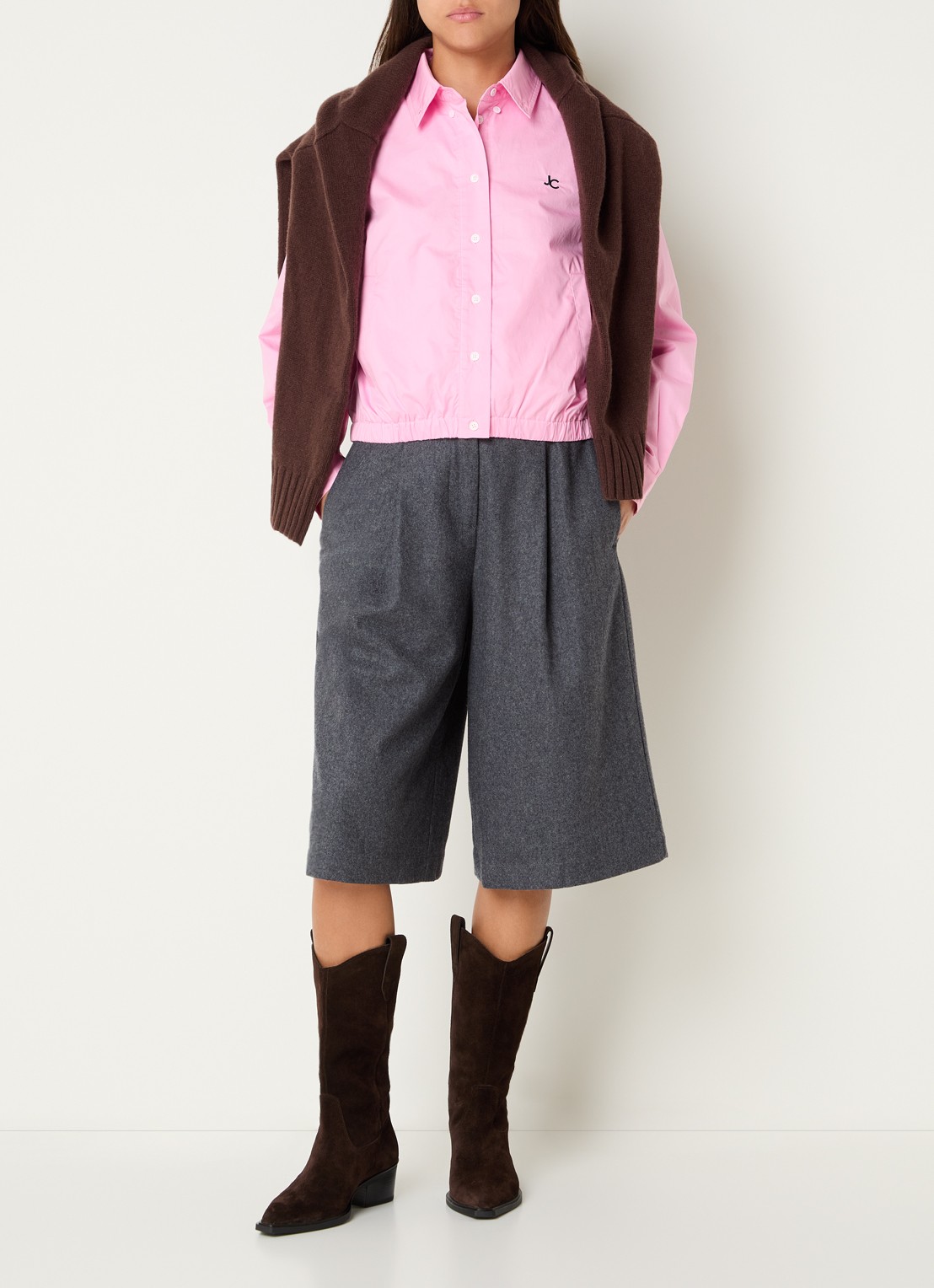 Josephine & Co Camden high waist wide fit korte broek - voorkant 4 donkergrijs