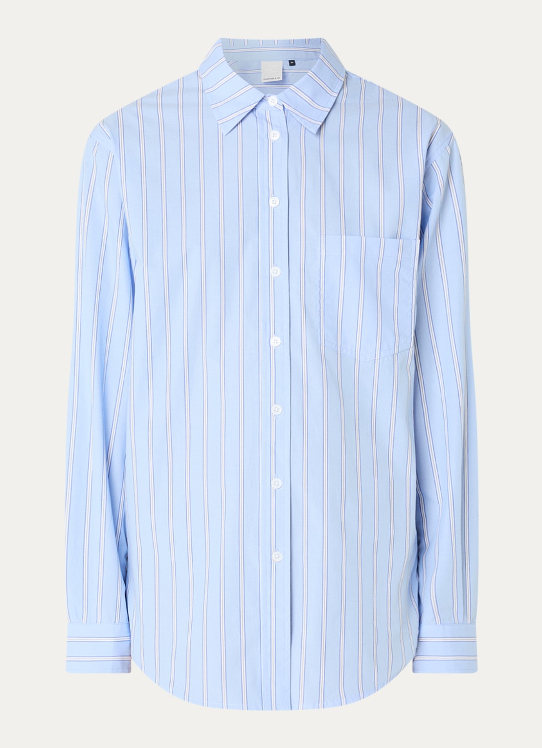 Josephine & Co Cass longline blouse met streepprint - voorkant 3 lichtblauw