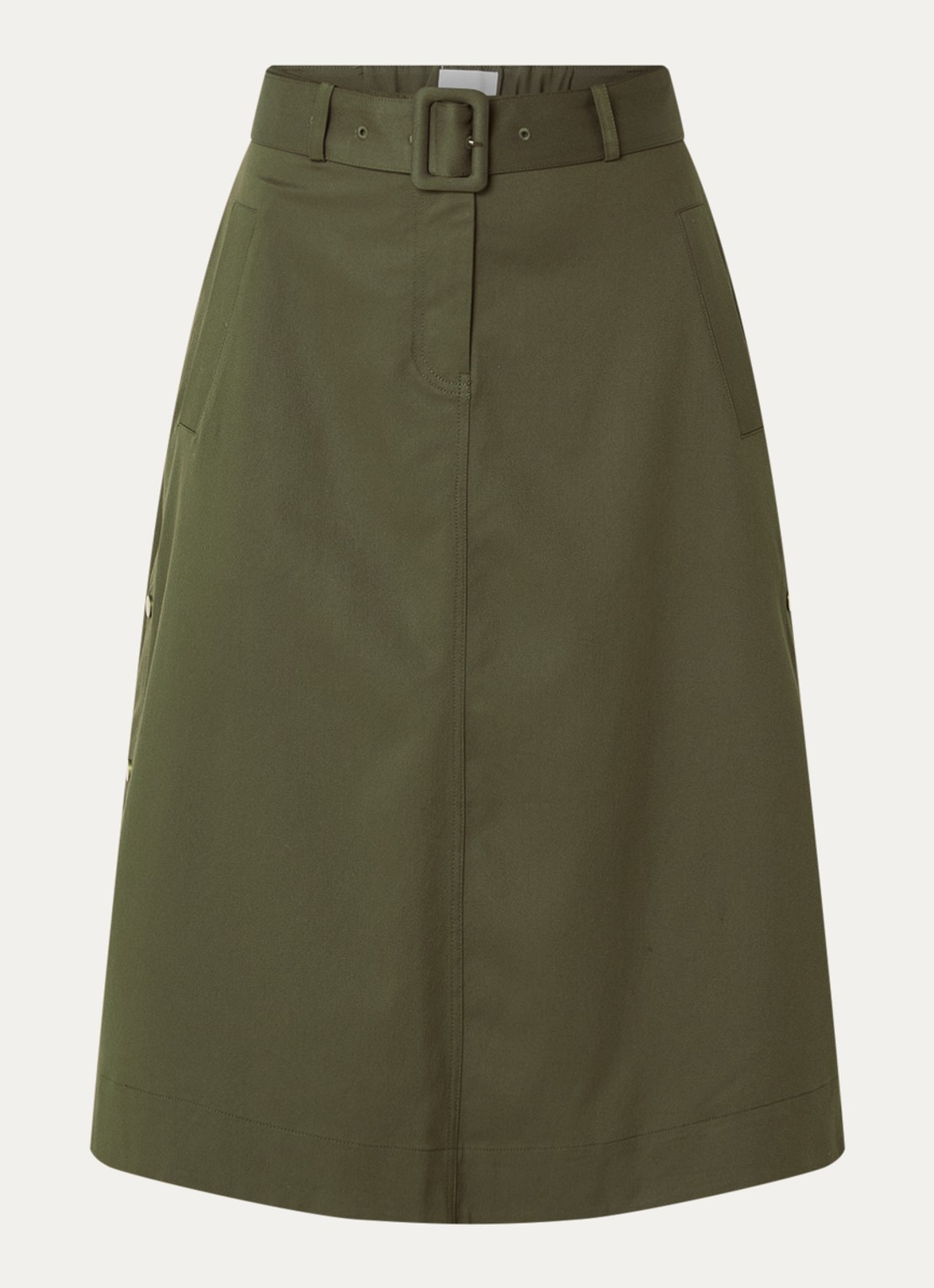 Josephine & Co Cassie midi rok met steekzakken en ceintuur - voorkant 2 mosgroen