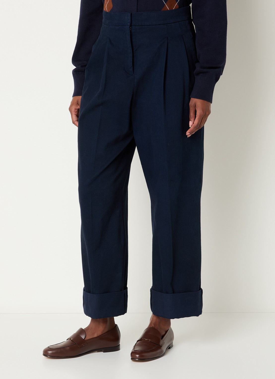 Josephine & Co Courtney high waist cropped loose fit chino met steekzakken - detail donkerblauw
