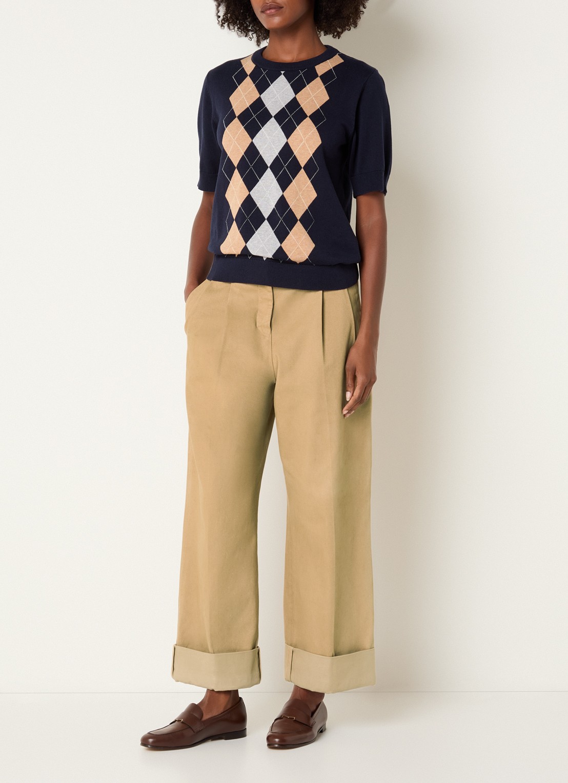 Josephine & Co Courtney high waist cropped loose fit chino met steekzakken - voorkant 3 camel