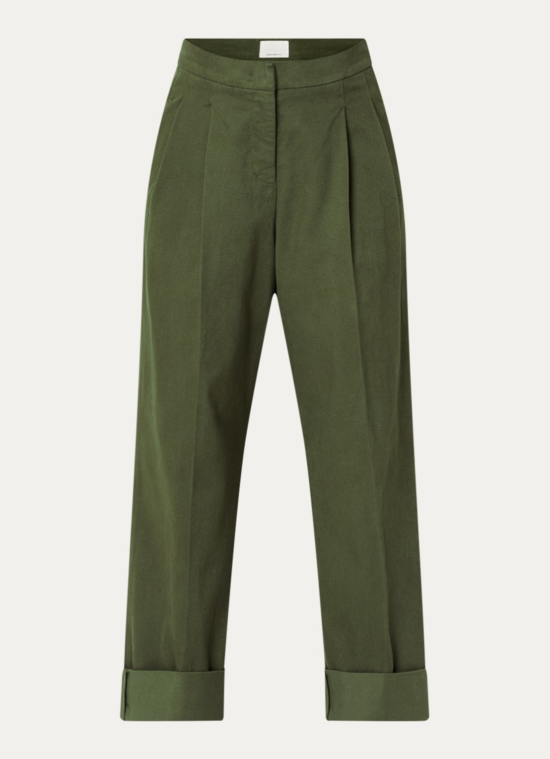 Josephine & Co Courtney high waist cropped loose fit chino met steekzakken - voorkant 2 mosgroen