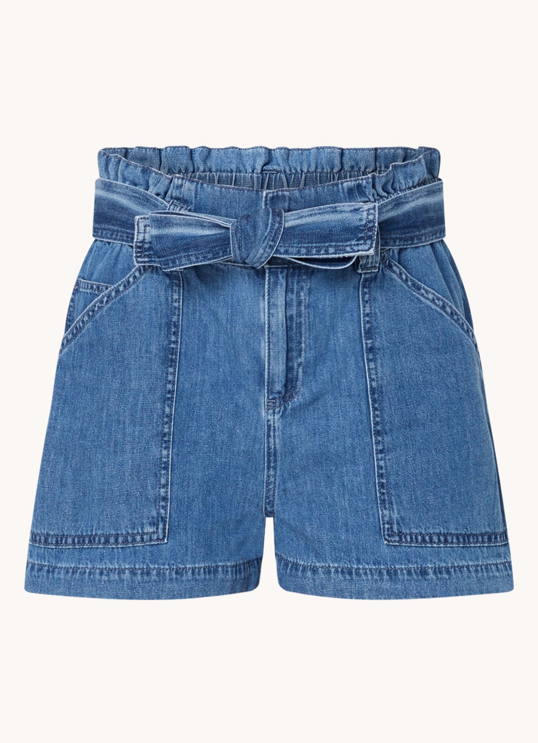 Josephine & Co Glenda high waist straight fit korte broek met strikceintuur  - voorkant jeans