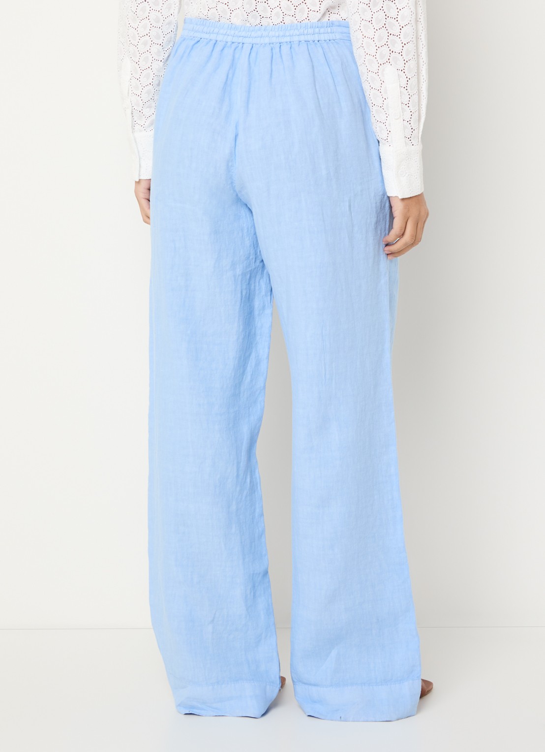 Josephine & Co High waist wide fit broek van linnen met steekzakken - achterkant 3 lichtblauw