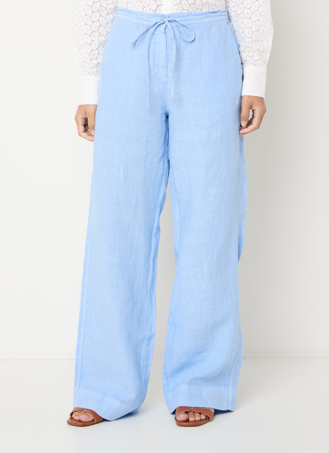 Josephine & Co High waist wide fit broek van linnen met steekzakken - detail 4 lichtblauw