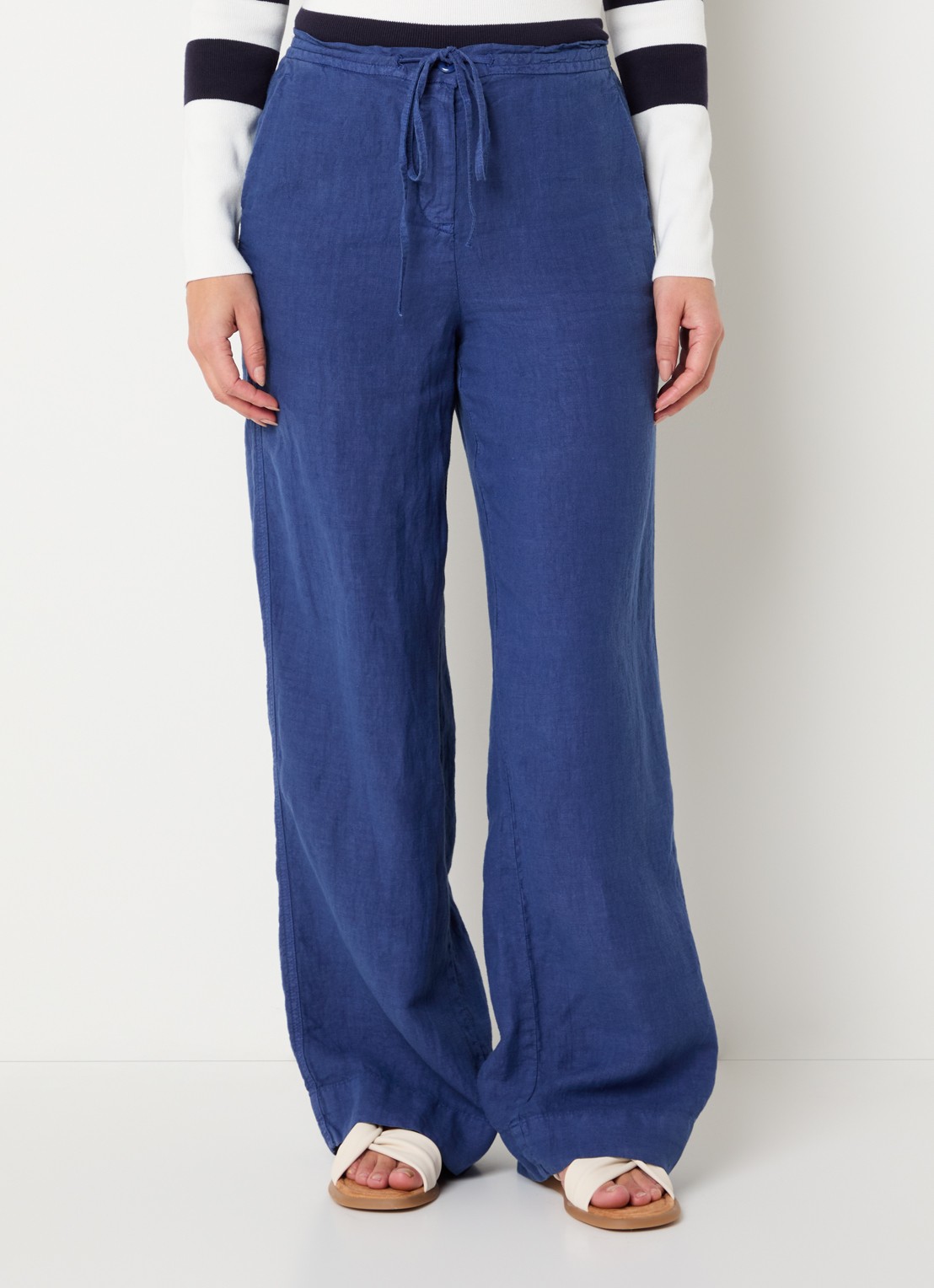Josephine & Co High waist wide fit broek van linnen met steekzakken - detail 3 kobaltblauw