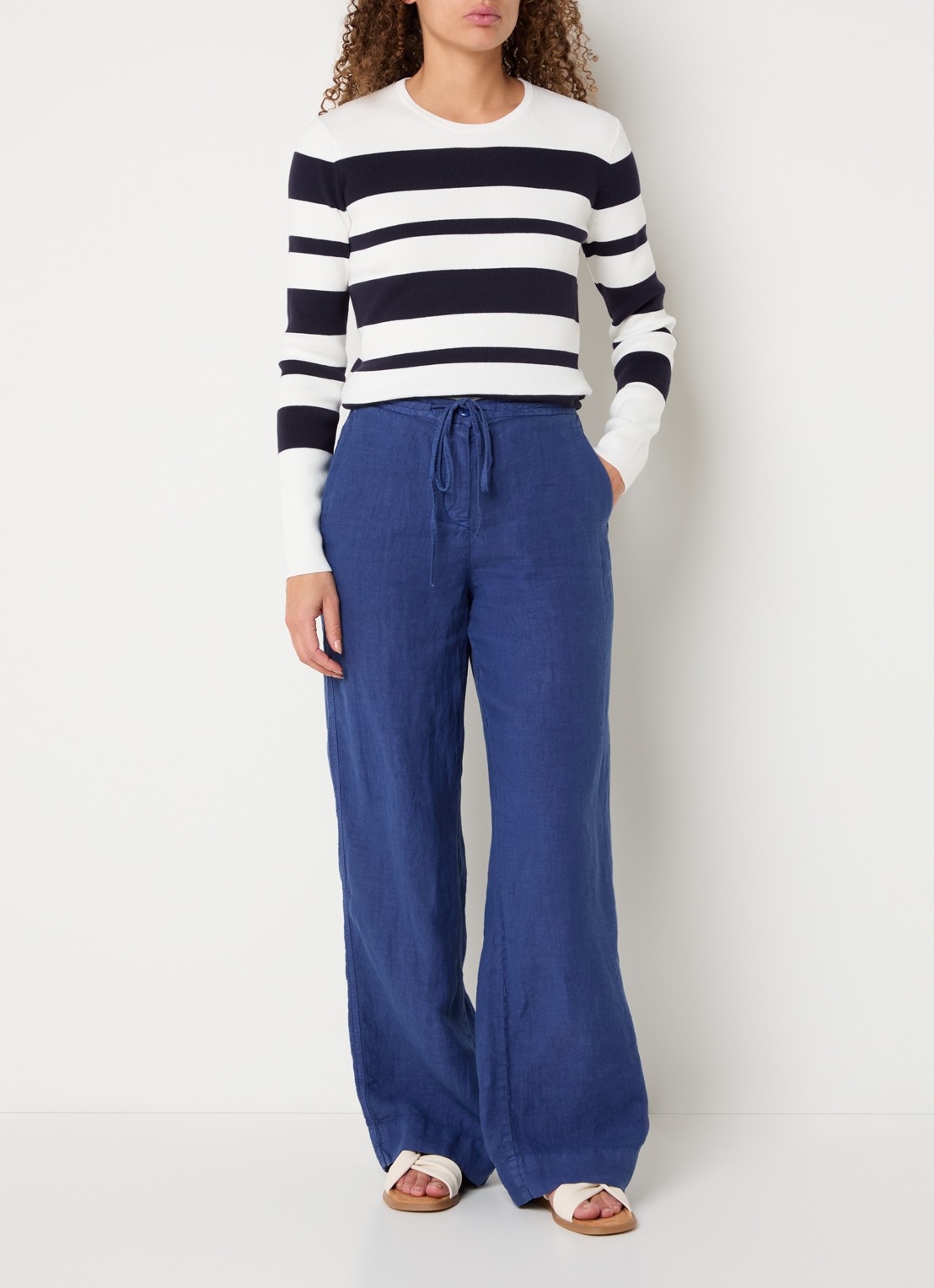 Josephine & Co High waist wide fit broek van linnen met steekzakken - voorkant 2 kobaltblauw