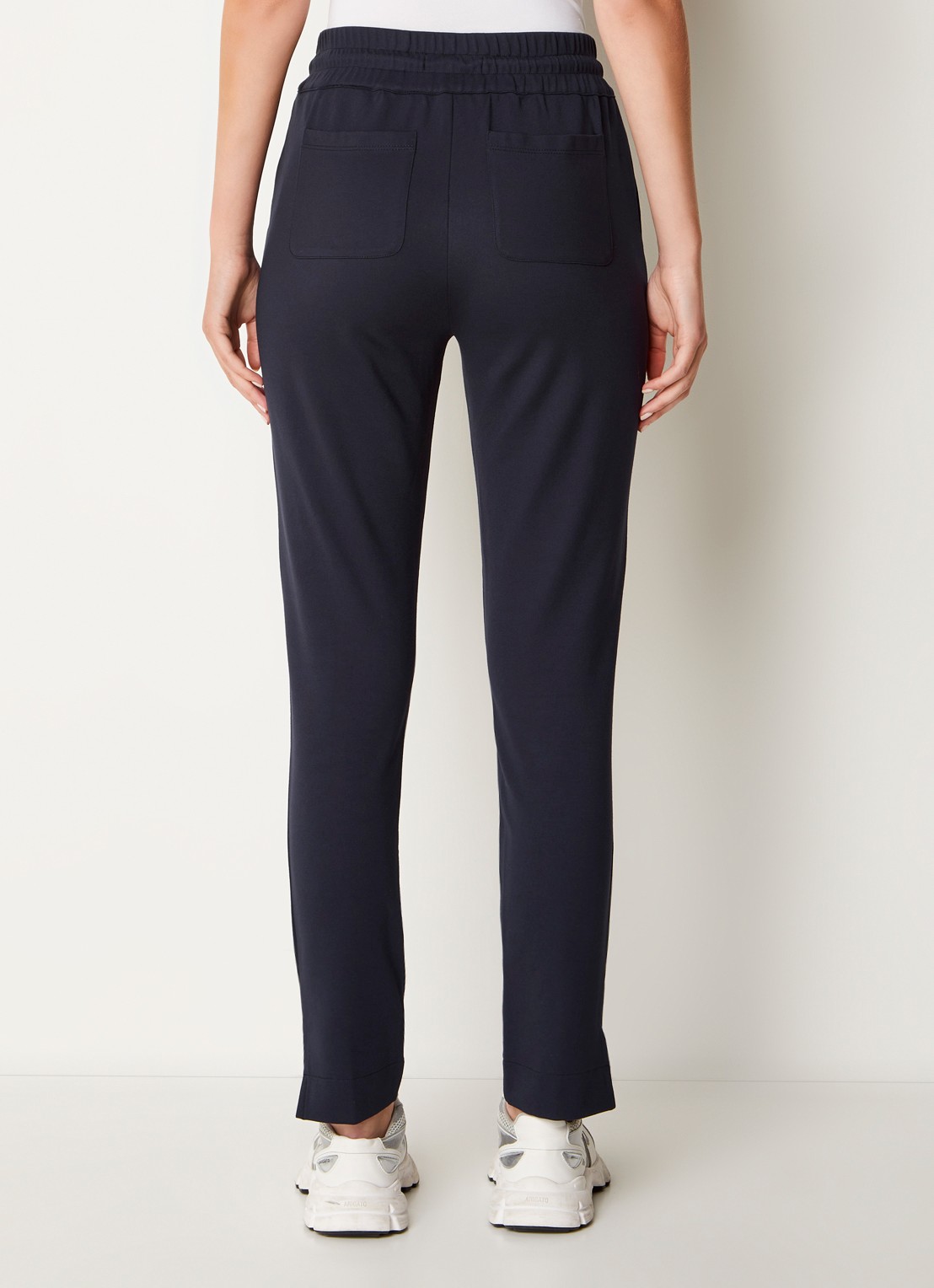 Josephine & Co Perry mid waist slim fit cropped pantalon van jersey  - achterkant donkerblauw