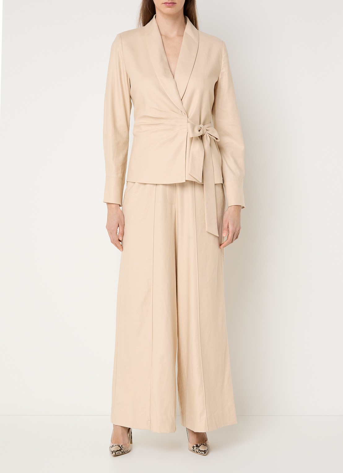 JOSH V Aries high waist loose fit pantalon met steekzakken - voorkant 4 creme